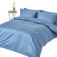 Homescapes Air Force Blue Egyptian Cotton Duvet Cover with Pillowcases 1000 Thread Count, Single | Blue | Single
