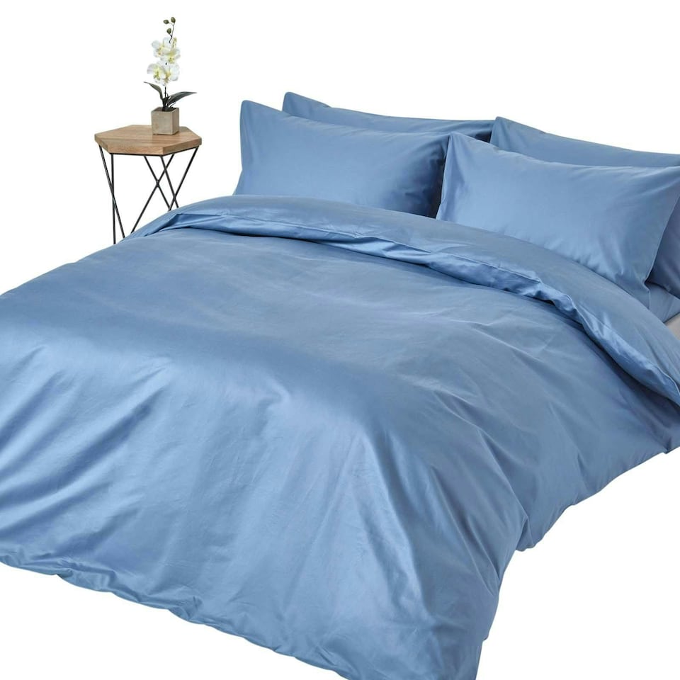 image 1 of Homescapes Air Force Blue Egyptian Cotton Duvet Cover with Pillowcases 1000 Thread Count, Single | Blue | Single
