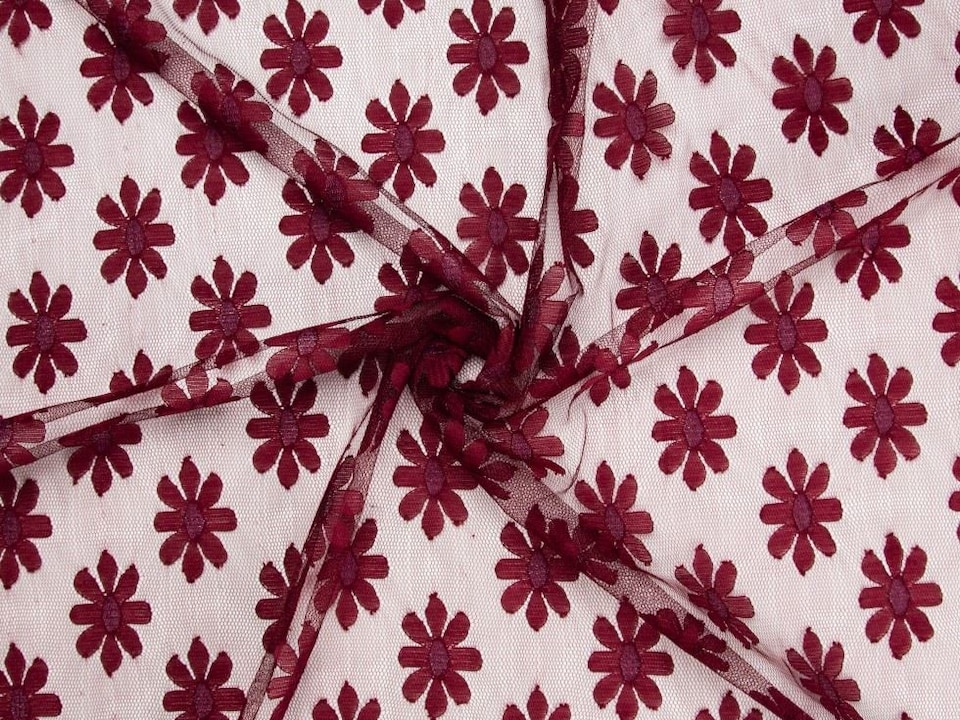 Minerva Wine Deadstock Floral Lace Dressmaking Fabric per metre - 142.5cm / 56" Wide