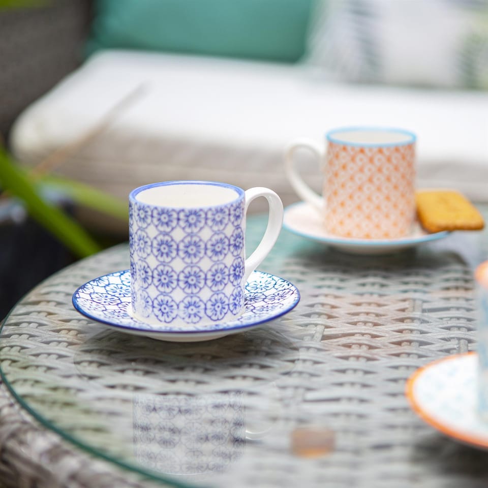 image 1 of Nicola Spring 12 Piece Hand-Printed Espresso Cup & Saucer Set - 65ml - Navy | Blue | Blue | 12