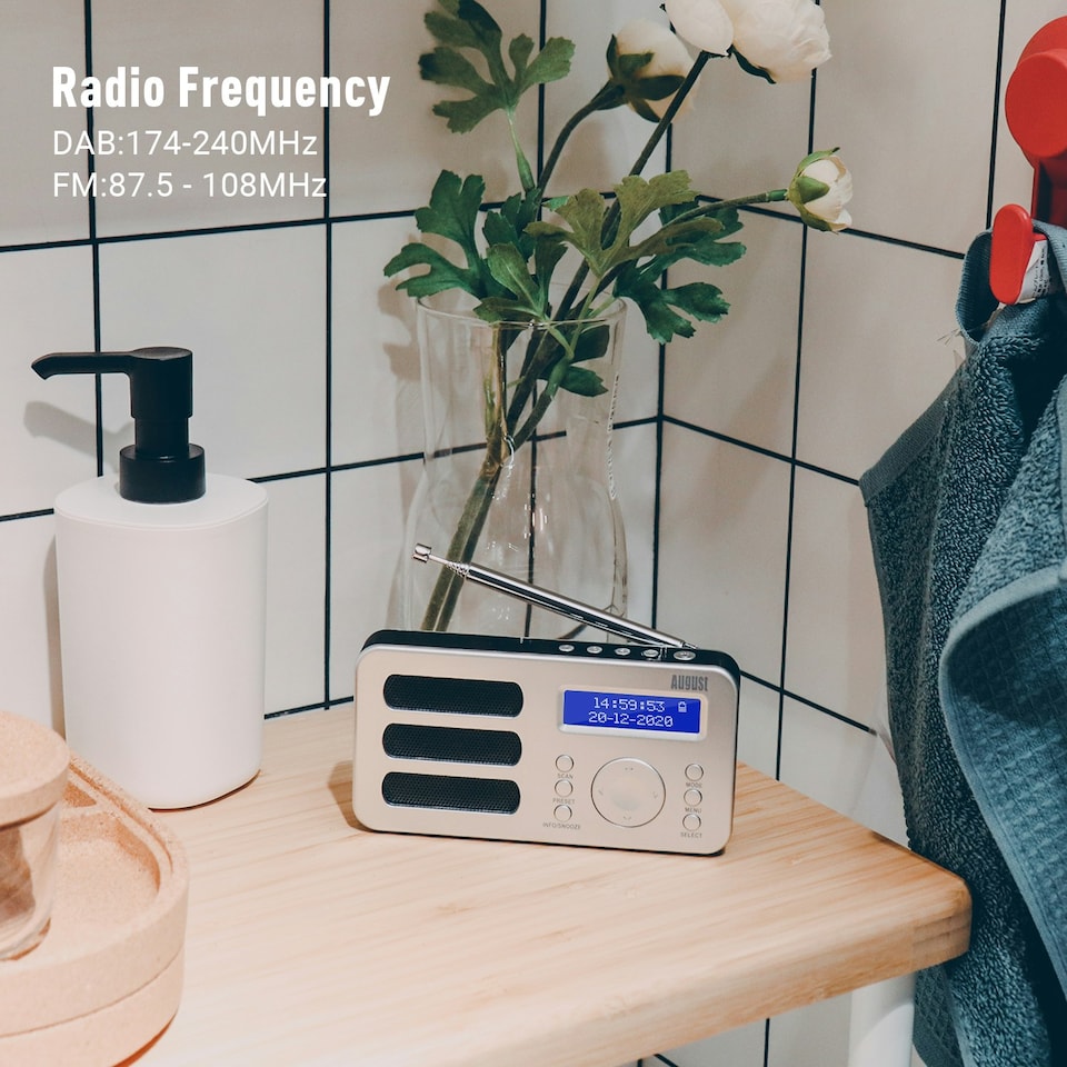 image 1 of Portable DAB, DAB+, FM Radio Alarm Clock with Built-In Rechargeable Battery + RDS, DRC, Prune & AUX Output - August MB225S