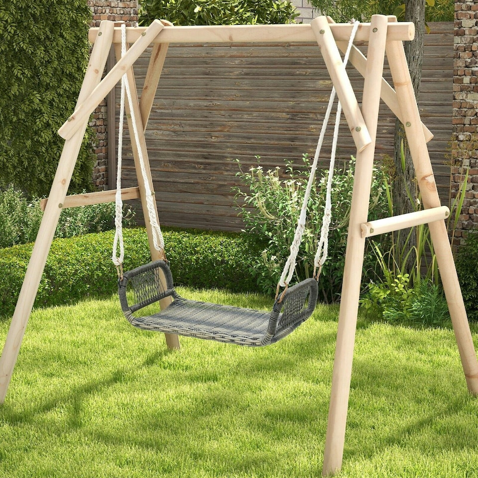 image 1 of COSTWAY Patio Swing Bench Backless Rattan w/Hanging Ropes Black