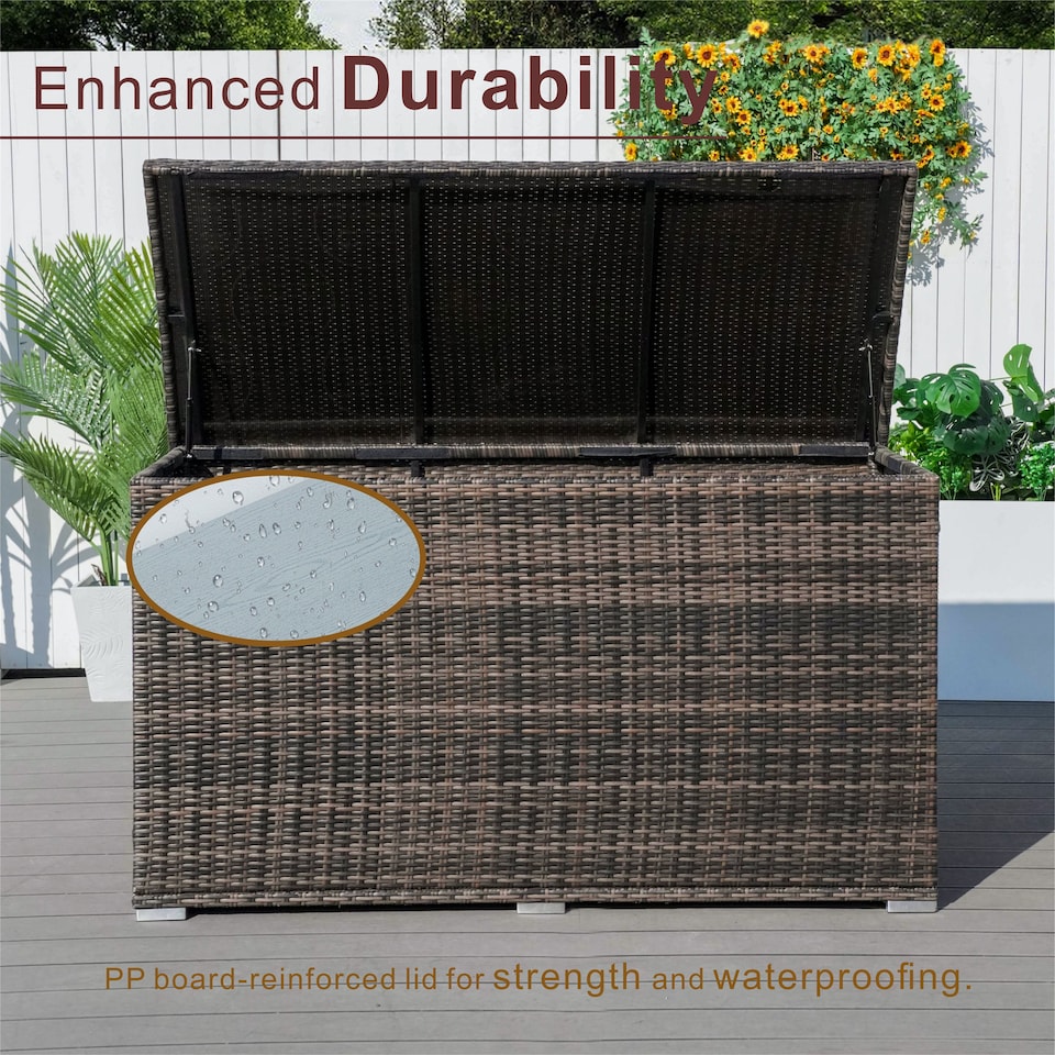 image 1 of Direct Wicker 980L Aluminum Outdoor Rattan Storage Box, Garden Large Deck Box | Brown