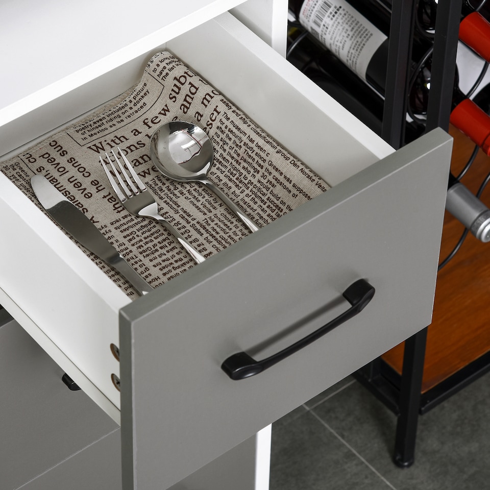 image 1 of HOMCOM Modern Kitchen Cupboard with Storage Cabinets, 3 Drawers and Open Countertop for Living Room, Grey