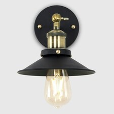 ValueLights Pair Of Industrial Style Black And Antique Brass Wall Lights