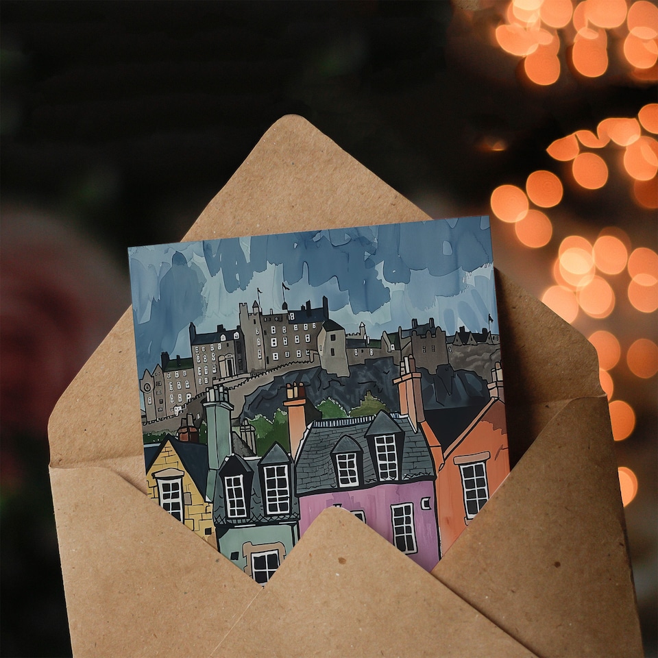 image 1 of Greeting Card Edinburgh Castle Grassmarket Cityscape Scotland Birthday