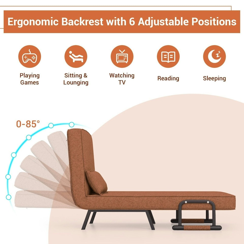 image 1 of COSTWAY Convertible Single Folding Sofa Bed Sleep Chair Brown Brown