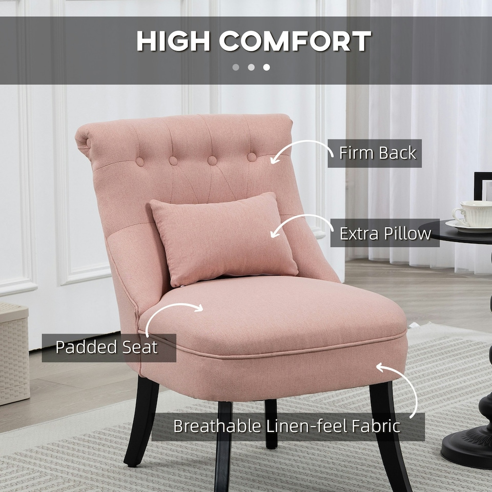 image 1 of HOMCOM Fabric Single Sofa Upholstered with Pillow Wood Leg Pink Pink