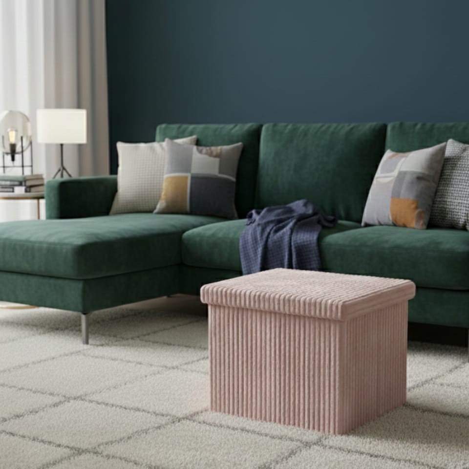image 1 of Corduroy Square Storage Box with Lid Elegant Organizer for Any Room | Pink
