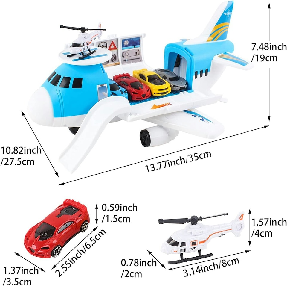 image 1 of Transport Cargo DIY Plane Car Play Set – Cargo Airplane with 4 Mini Cars, Helicopter, Ramp & Stickers – Educational Vehicle Toy for Kids Ages 3+
