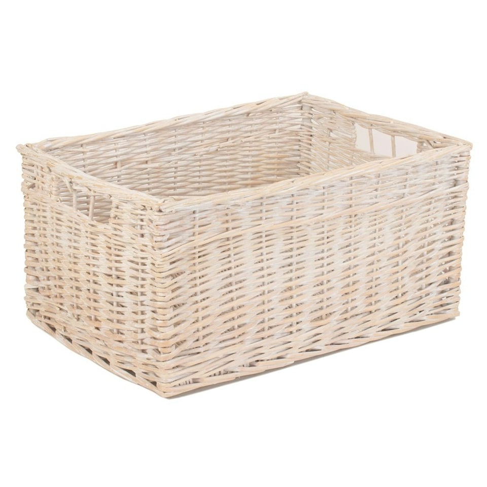 image 1 of Large Wicker White Wash Storage Open Basket | White | White