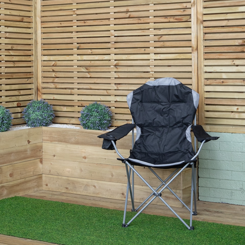 image 1 of Luxury Padded High Back Folding Outdoor, Camping, Fishing Chair in Black
