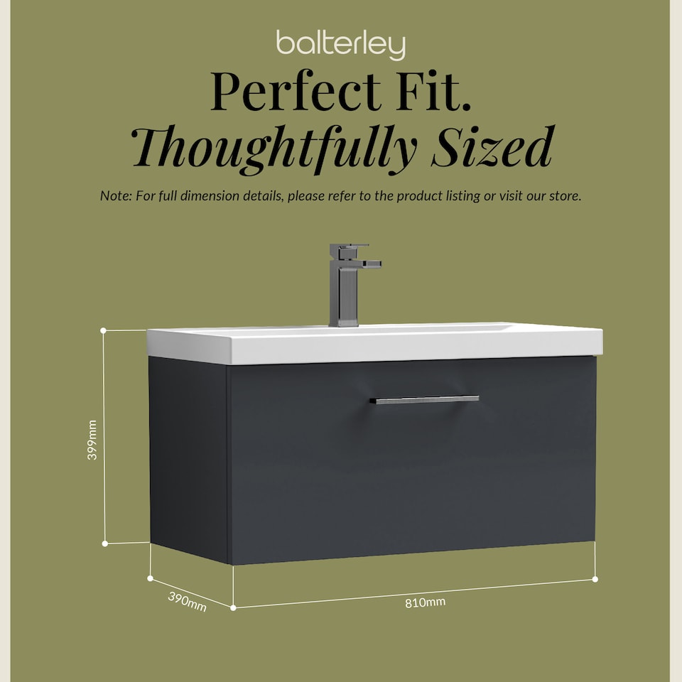 image 1 of 800mm Wall Hung 1 Drawer Vanity Basin Unit, Dark Grey, Pewter Handle | Grey | Soft Black | 399 x 810 x 390mm