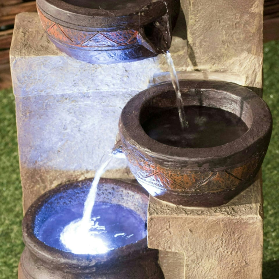 image 1 of Primrose Juno 4-Tier Cascading Bowls Solar Powered Water Feature & Lights 76cm