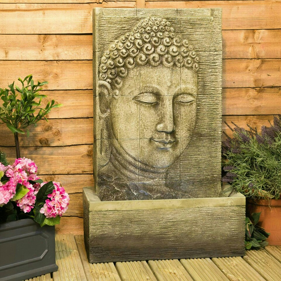 image 1 of Primrose Nirvana Buddha Falls Water Feature with Lights Indoor Outdoor Use 100cm