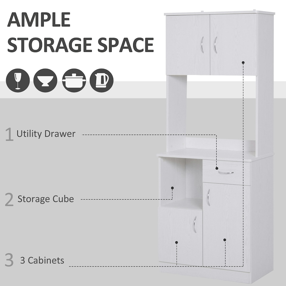 image 1 of HOMCOM Freestanding Kitchen Cabinet Storage Unit Pantry Cupboard, White