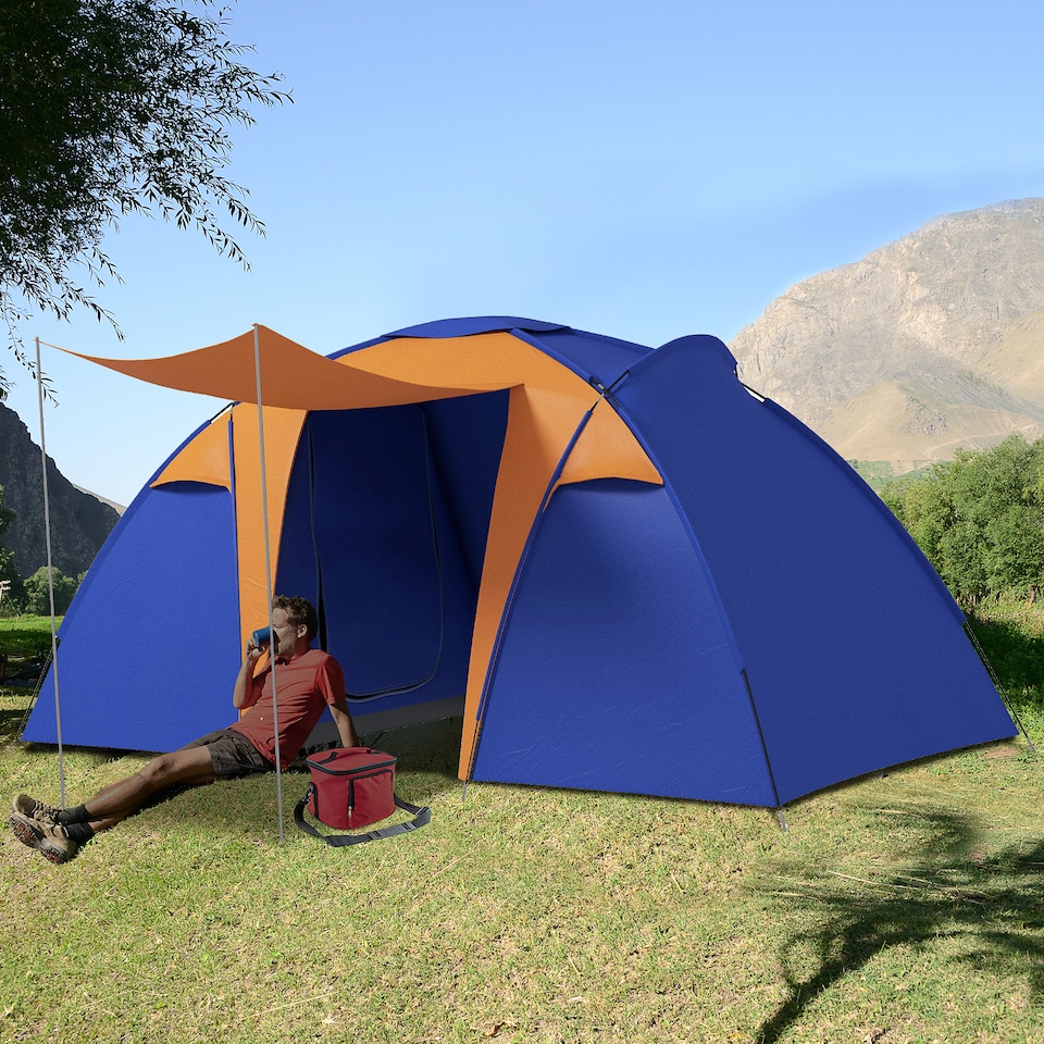 image 1 of Outsunny Camping Tent with 2 Bedroom, Living Area and Awning for 4-6 Person