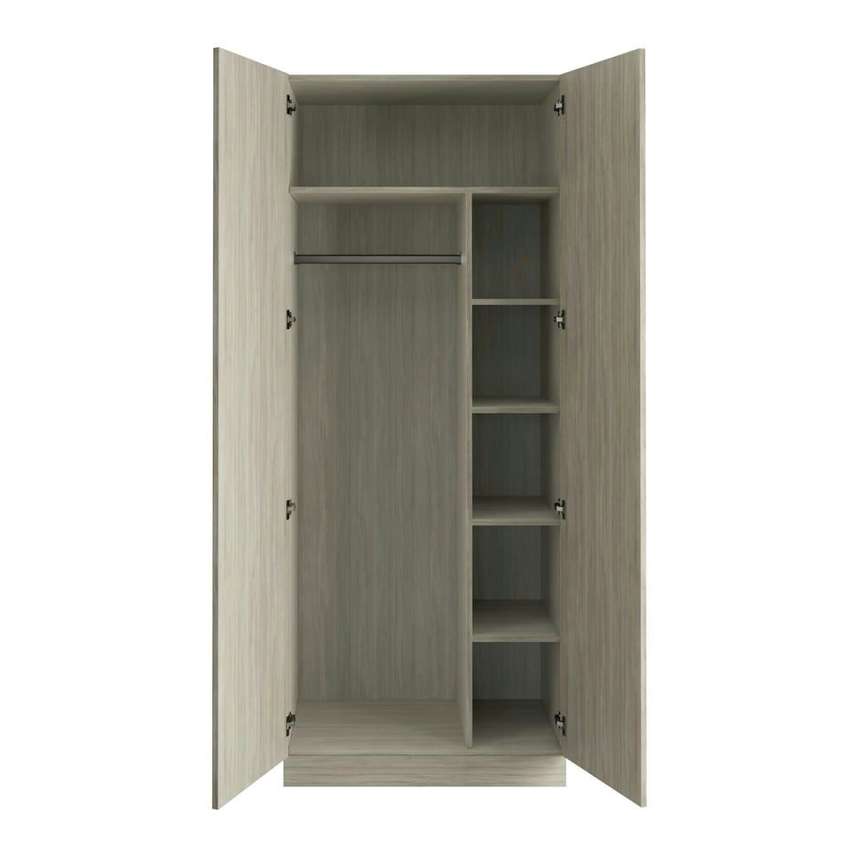 image 1 of Classic Square Panel Urban Oak Double Wardrobe with Single Rail & Shelves Brown