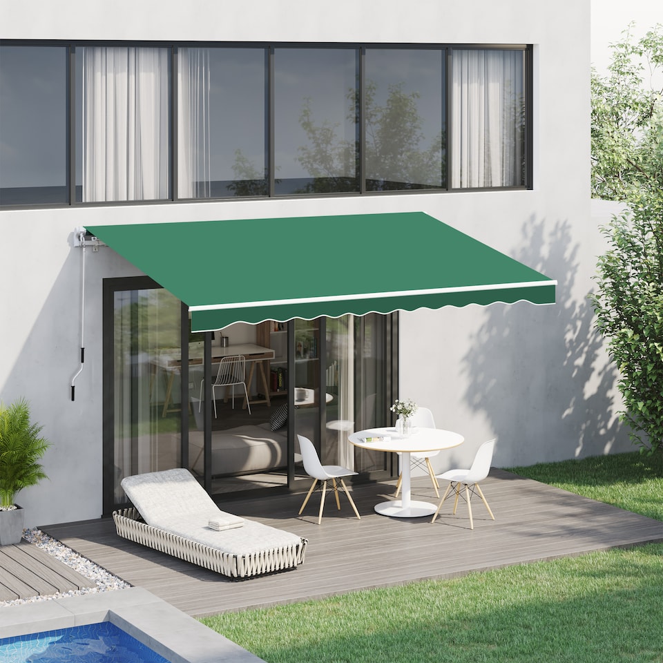 image 1 of Outsunny Garden Sun Shade Canopy Retractable Awning, 4 x 3 m, Green | Green | 1