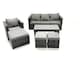 image 1 of Fimous Rattan Garden Furniture Set Outdoor Lounger Sofa with Coffee Table Armchair 3 Footstools Dark Grey Mixed