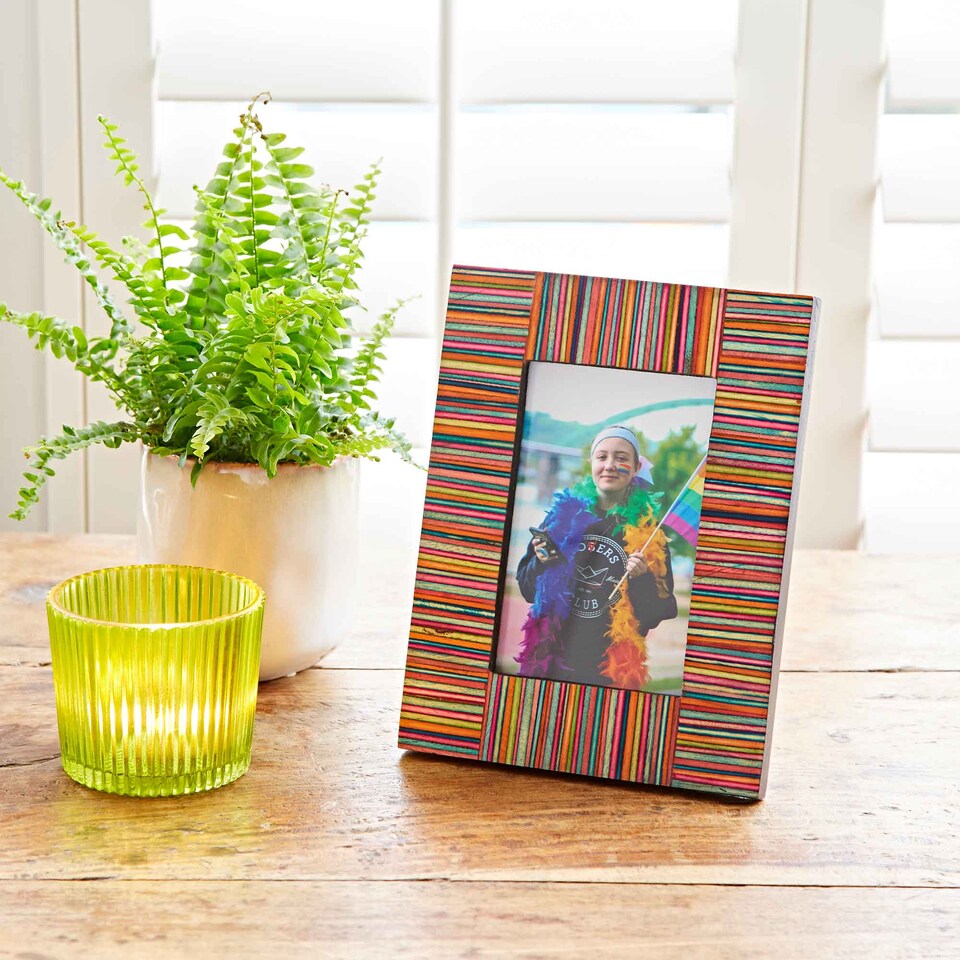 image 1 of Dhari Multicoloured Stripe Papri Wood Photo Frame