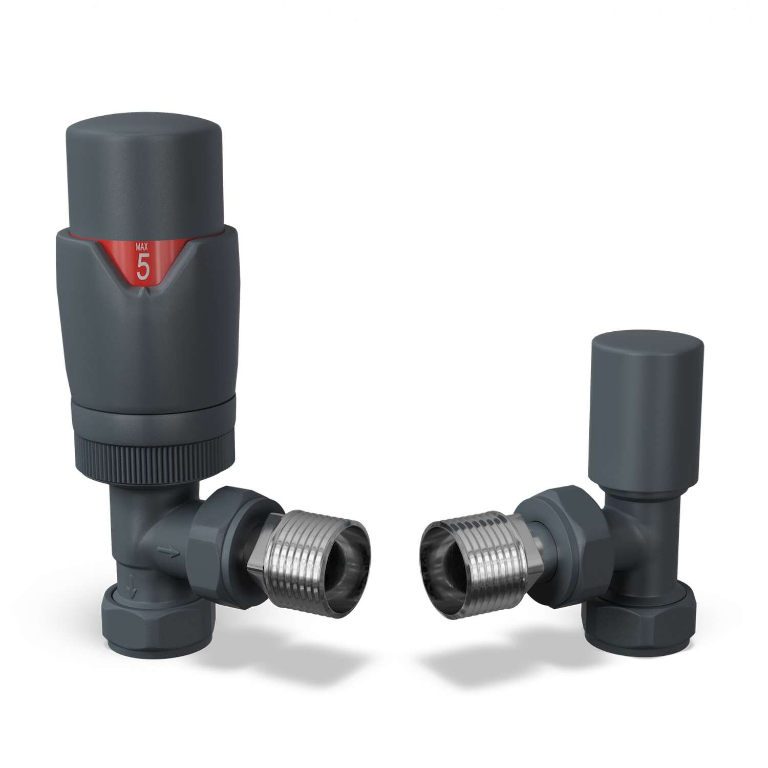 Stirling Bold Thermostatic Radiator Valve & Lockshield Angled - Anthracite Grey - 8mm