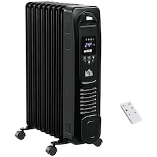 HOMCOM 2000W Digital Oil Filled Radiator, 9 Fin, Portable Electric Heater with LED Display, 24-Hour Timer, 3 Heat Settings, Safety Cut-Off and Remote Control, Black