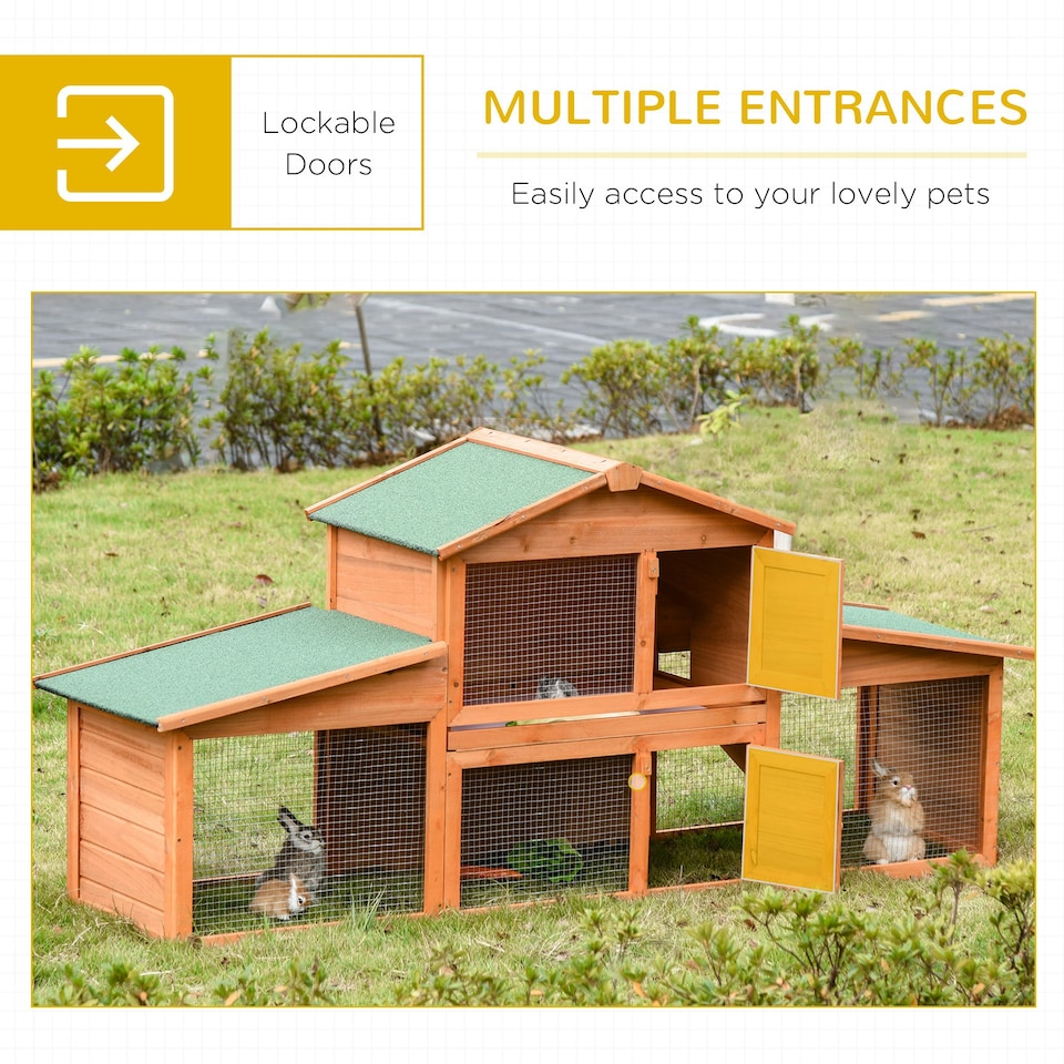 image 1 of PawHut Rabbit Hutch, Guinea Pig Hutch Outdoor Wooden House w/ Run, Green