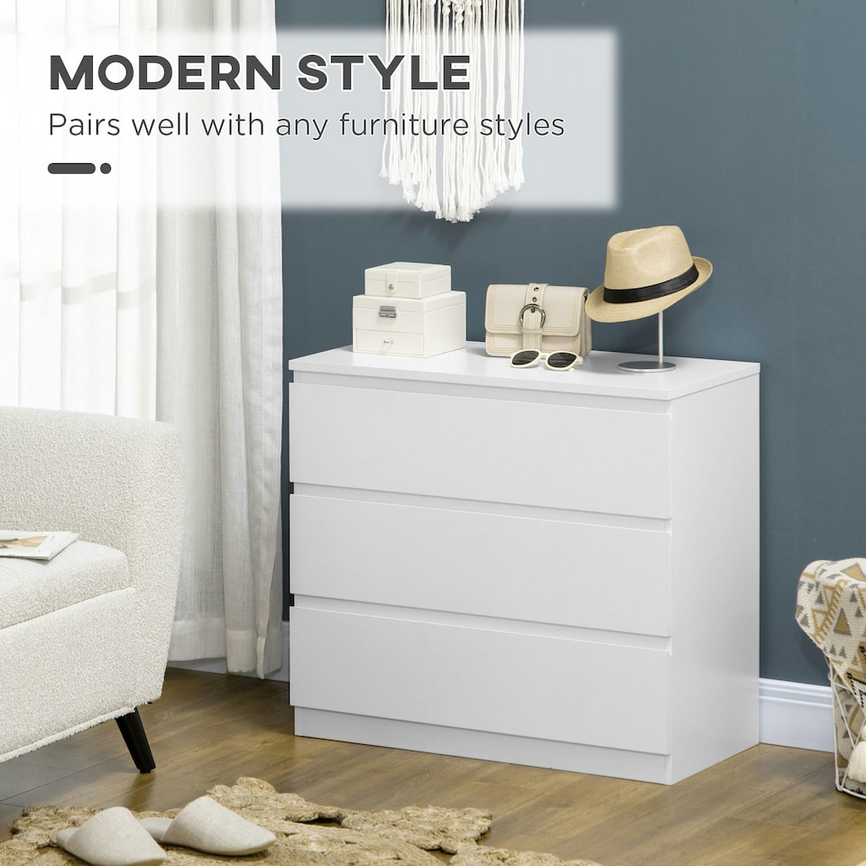 image 1 of HOMCOM Chest of Drawers, 3 Drawer Storage Cabinet Unit for Bedroom, White