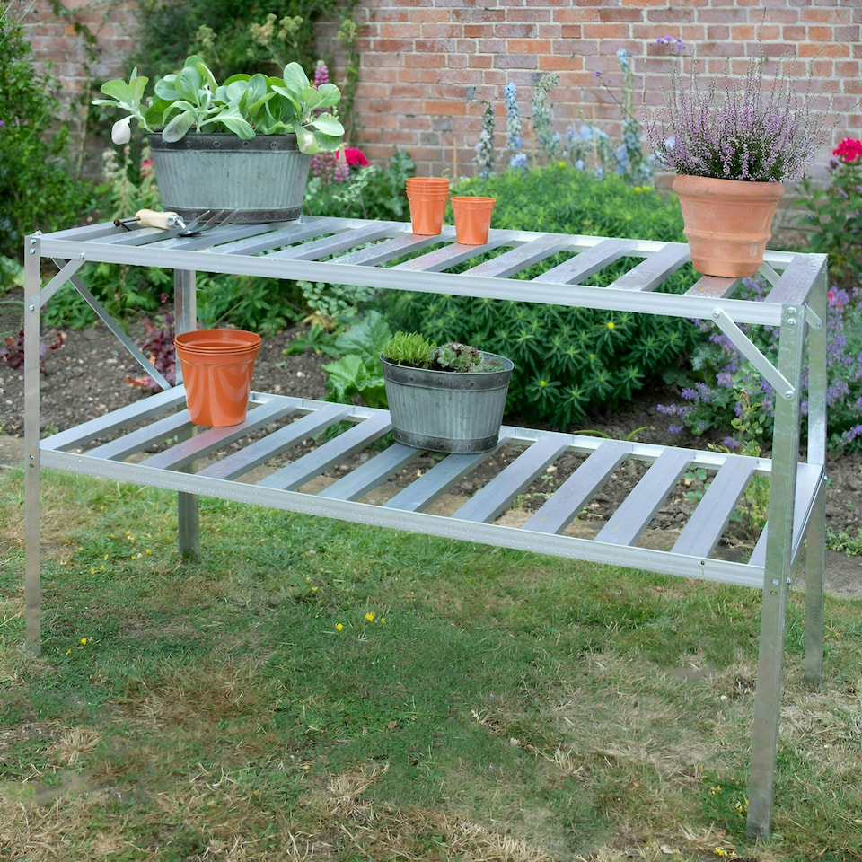 image 1 of Lacewing Traditional 2 Tier Greenhouse Staging Shelving Bench in Silver 126cm