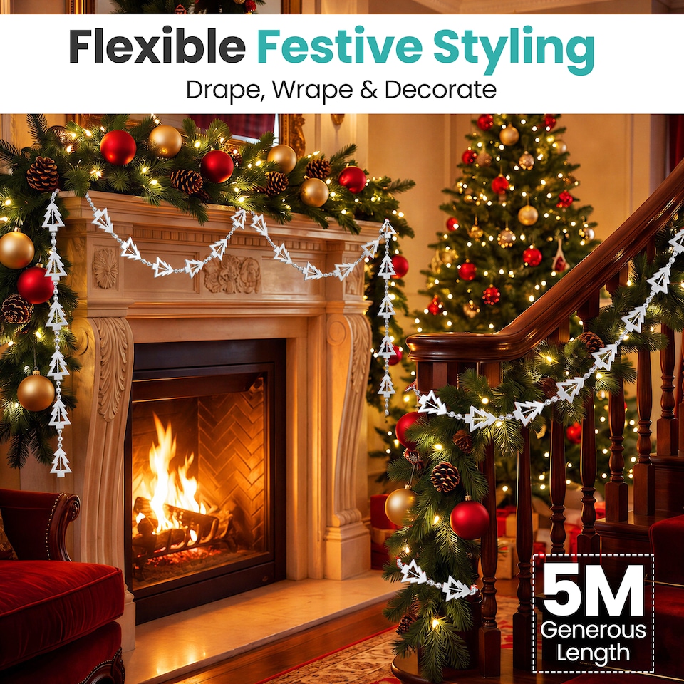 image 1 of 5M Christmas Tree Bead Garland, Metallic Hanging Chain Feastive Garland