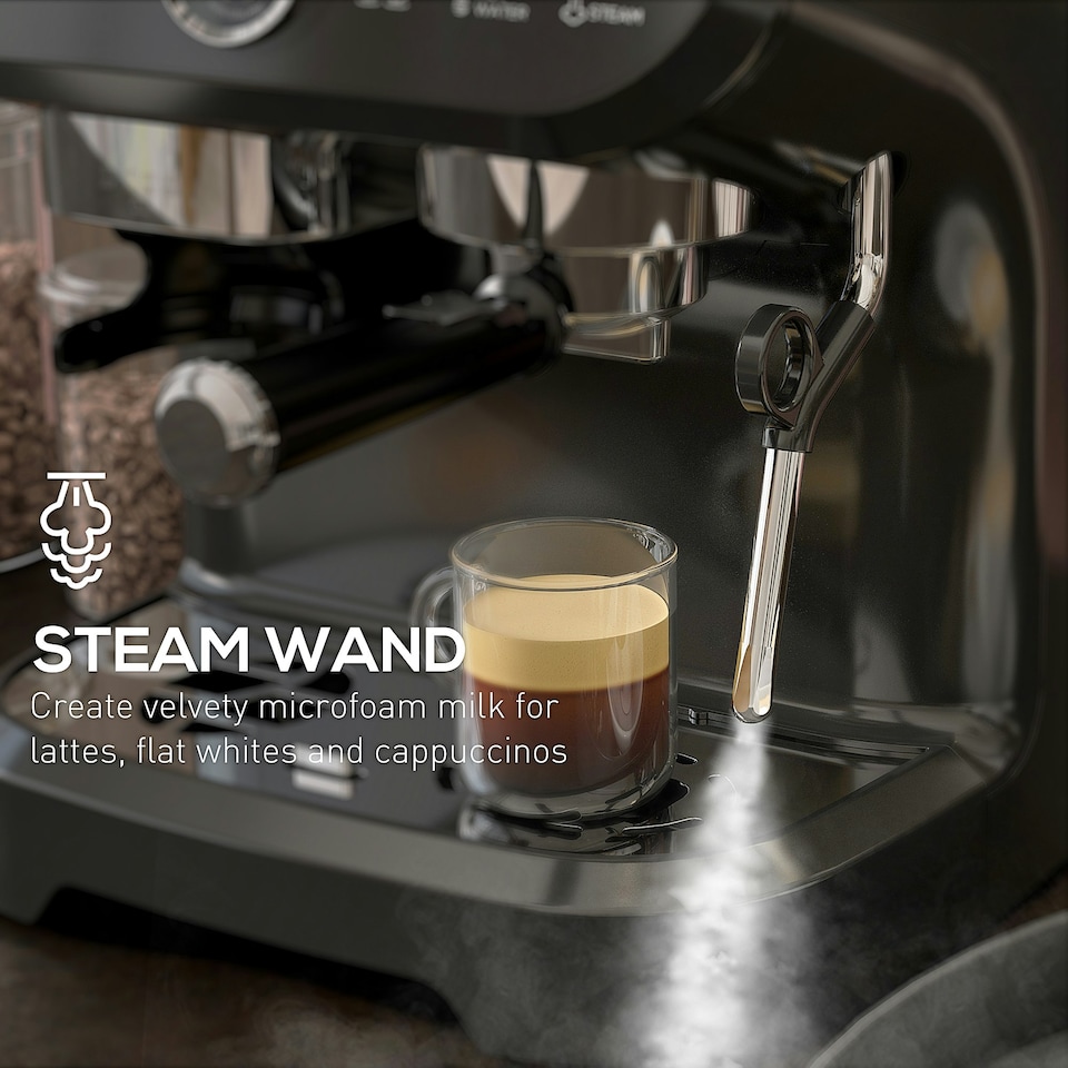 image 1 of HOMCOM Espresso Machine, Bean Grinder & Steam Wand, 15 Bar Pressure, Black