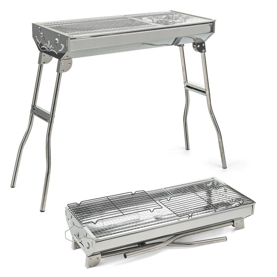 image 1 of Folding BBQ Charcoal Barbecue Grill Steel Stainless Garden Picnic Camping Stove