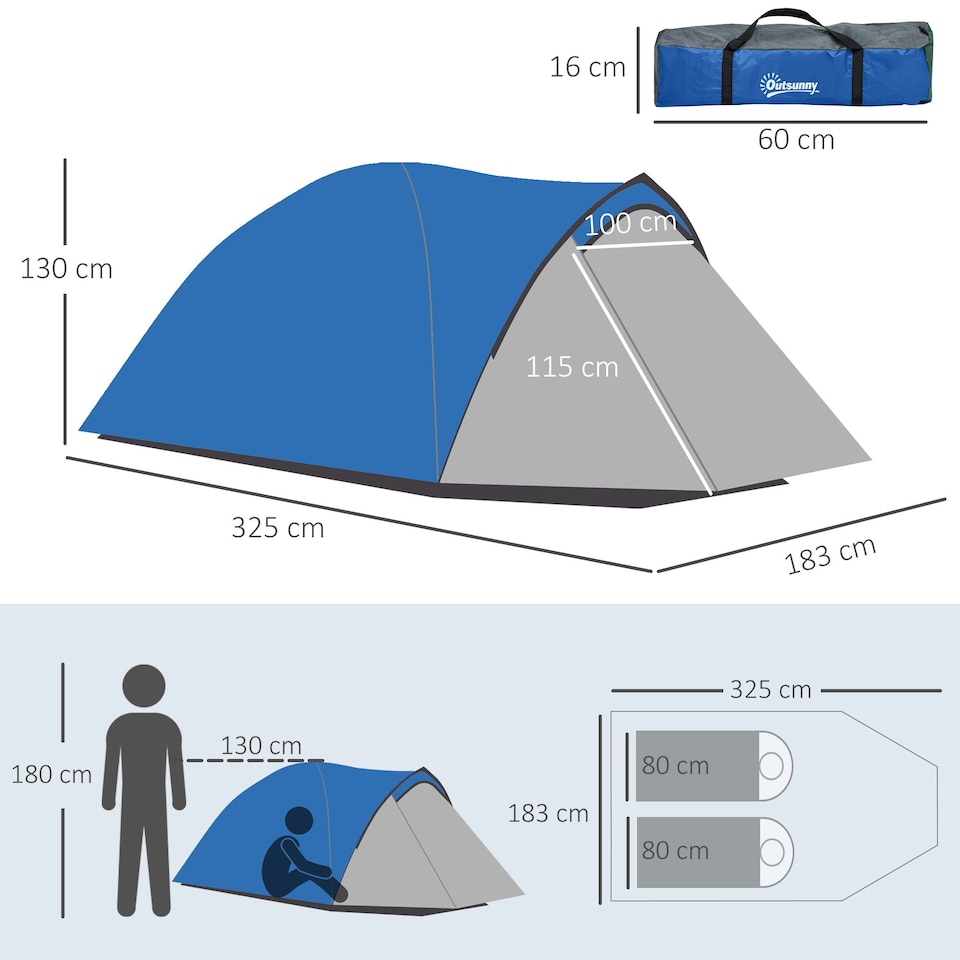 image 1 of Outsunny Compact Camping Tent w/ Vestibule & Mesh Vents for Hiking Green