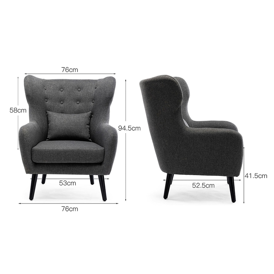 image 1 of Winslow Wing Back Fabric Occasional Button Back Modern Accent Armchair (Grey)