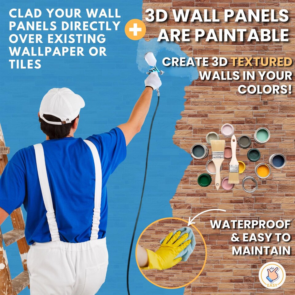 image 1 of NOVECRAFTO Brick Effect 3D Wall Panels (96cm x 48cm) DIY Decorative PVC Plastic Cladding Panels