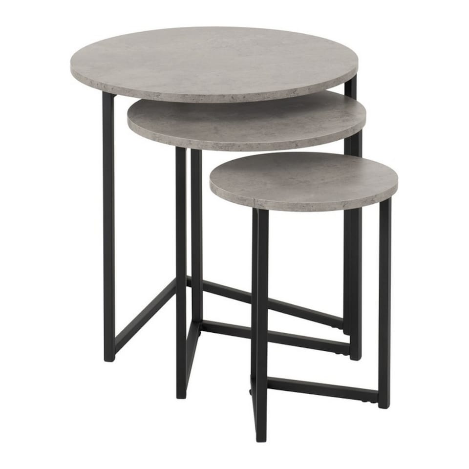 image 1 of Athens Round Nest of Tables - L50 x W50 x H50 cm - Concrete Effect - Black