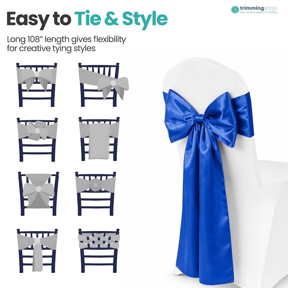 image 1 of 7"x108" Satin Chair Sash, Chair Sashes Hammed Edges Bow Tie - 25pcs