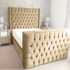 Lokie Plush Beige Double TV Bed Frame - Beige
