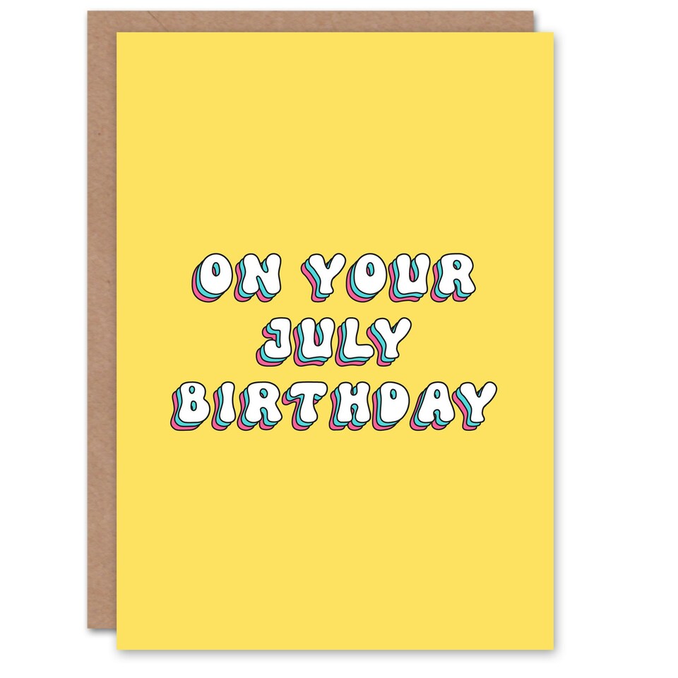 image 1 of Born July Fun Bright Retro Yellow Woman Her Birthday Card