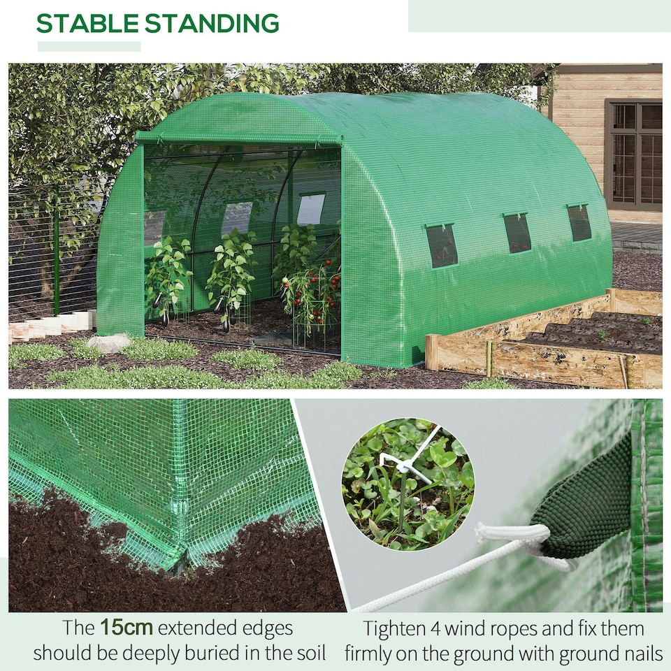 image 1 of Outsunny Tunnel Greenhouse w/ PE Cover, Outdoor Plant House w/ Door & Window