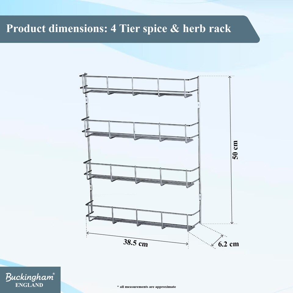 image 1 of Buckingham 4-Tier Spice Rack Cupboard Jar & Packet Organizer for Kitchen Storage 38.5 cm | Silver