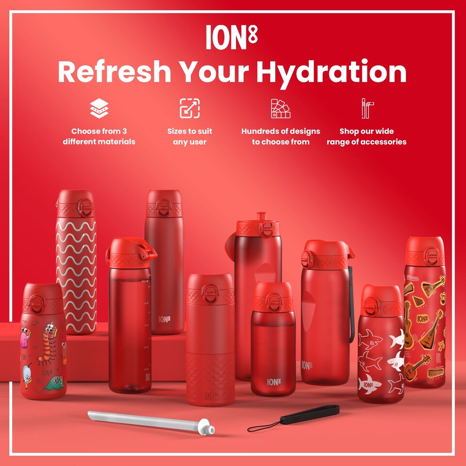 image 1 of Leak Proof Slim Water Bottle, Stainless Steel, 600ml (20oz) | Red | Unicorns Red | One Size