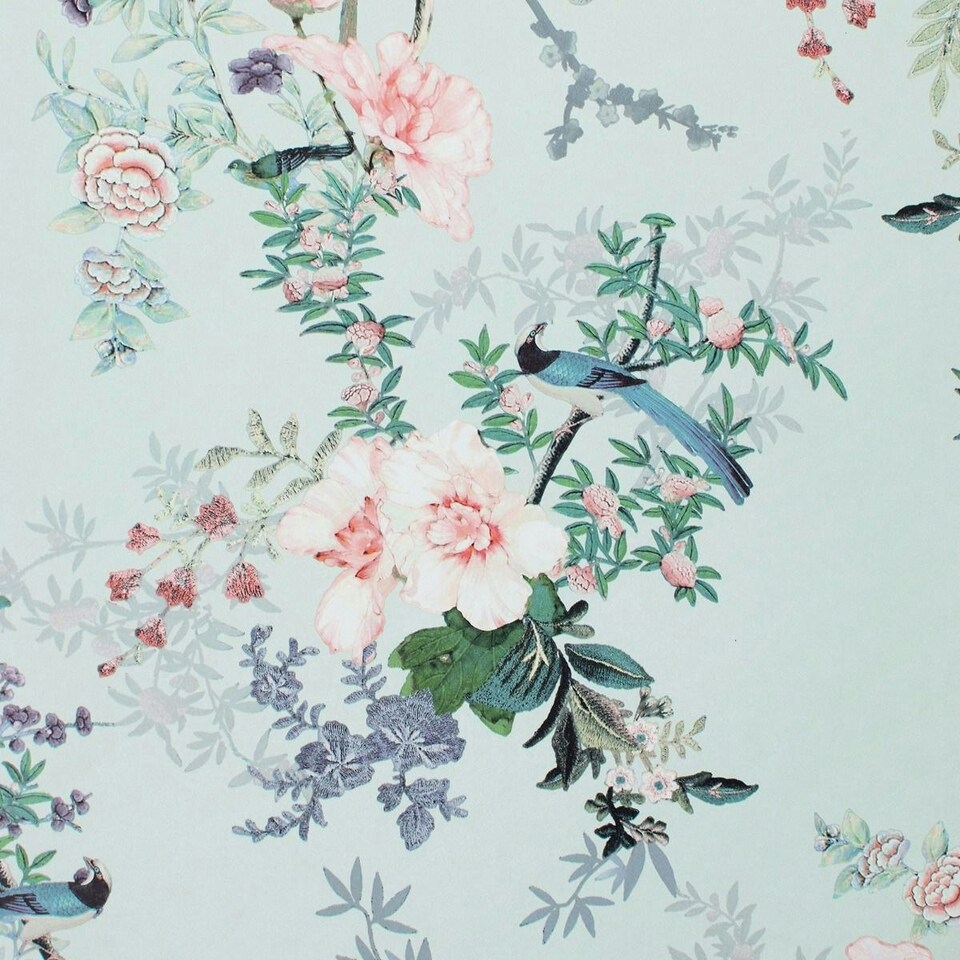 image 1 of Muriva Lipsy Ophelia Wallpaper - Duck Egg - 10m x 53cm Blue