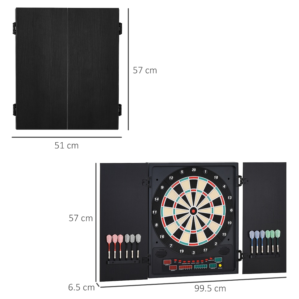 image 1 of HOMCOM Electronic Dartboard Set, 27 Games Modes and 202 Variations, LED & 12 Soft Tip Darts and Cabinet to Storage, Ready-to-Play Multi-Game Option Darts Machine