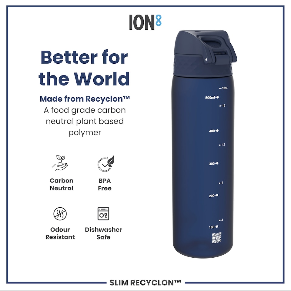 image 1 of Leak Proof Slim Water Bottle, BPA Free, 500ml (18oz) | Blue | Navy | One Size