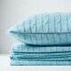 image 5 of Homescapes Cotton Cable Knit Pastel Blue Cushion Cover - 45 x 45 cm | Blue | Blue | 45 x 45 cm