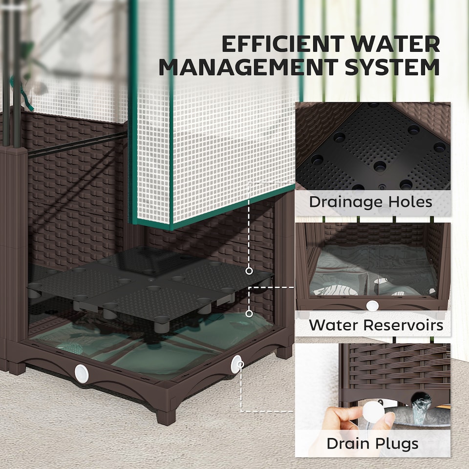 image 1 of Outsunny Plastic Vegetable Planter with Trellis, 80 x 40 x 140 cm | Brown | Brown