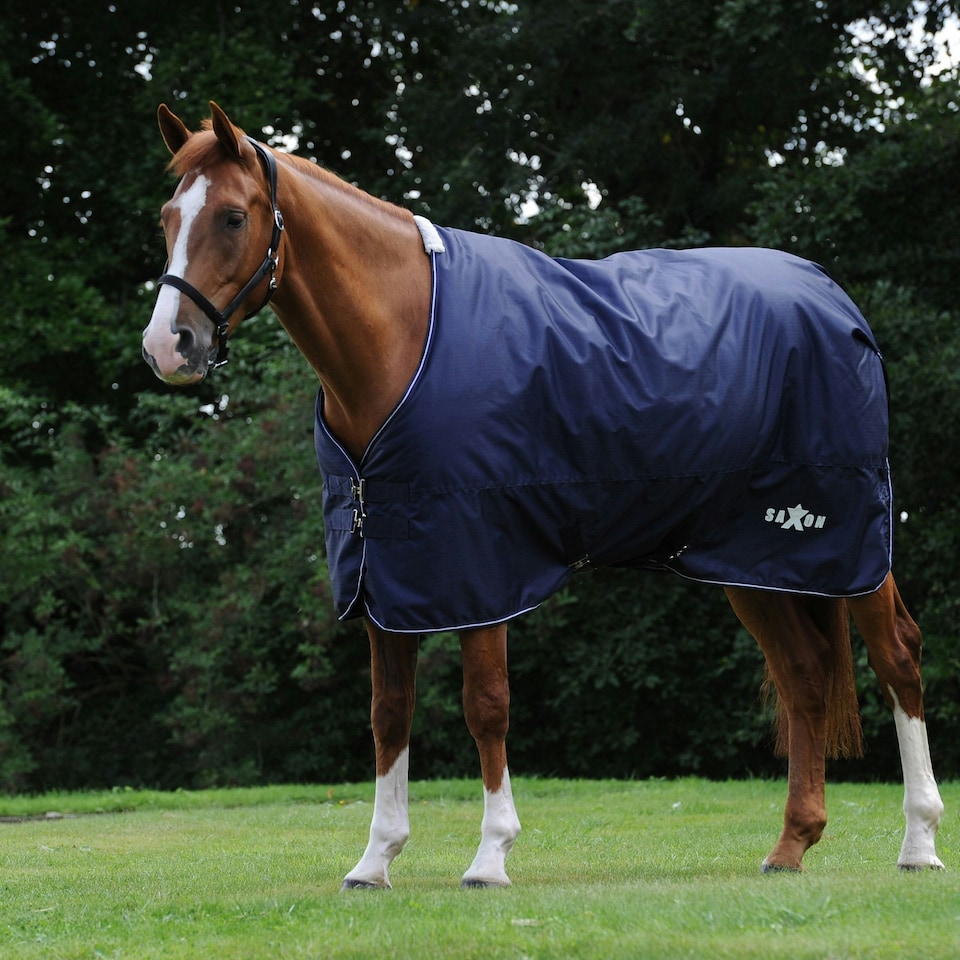 Saxon Defiant Standard-Neck Lightweight Horse Turnout Rug - Navy/White - 4´ 6"