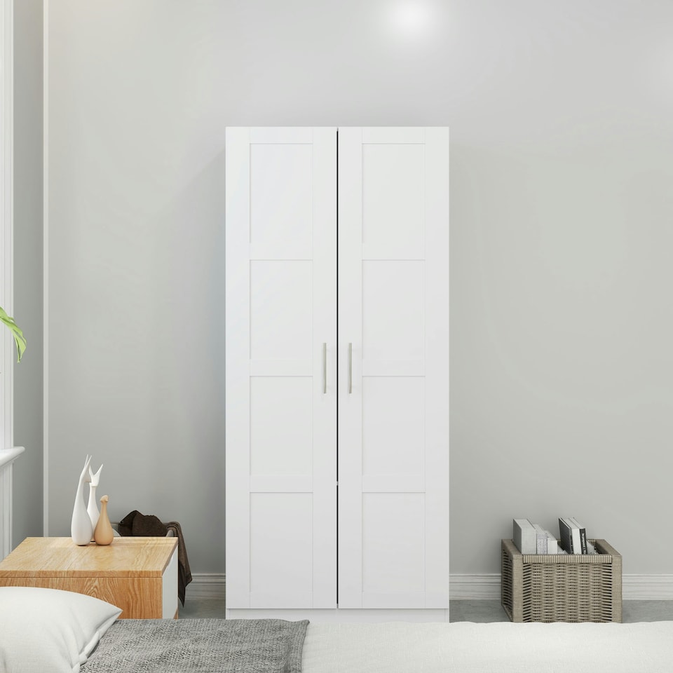 image 1 of HOMCOM Wardrobe for Bedroom, Double Wardrobe with Hanging Rail, White